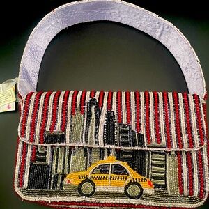 NEW RELEASE! New York City NYC Yellow Taxi Red White Stripe Beaded Bag India